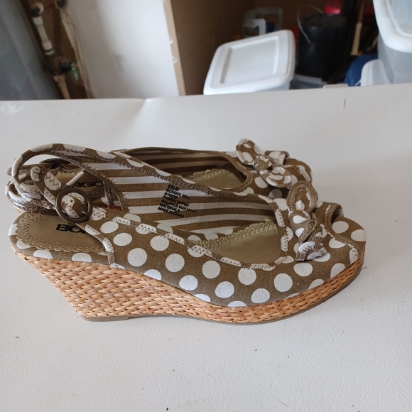 Bongo Brown White Open Toe Polka Dot Slip On Womens 9.5m Pre Owned - Picture 5 of 9